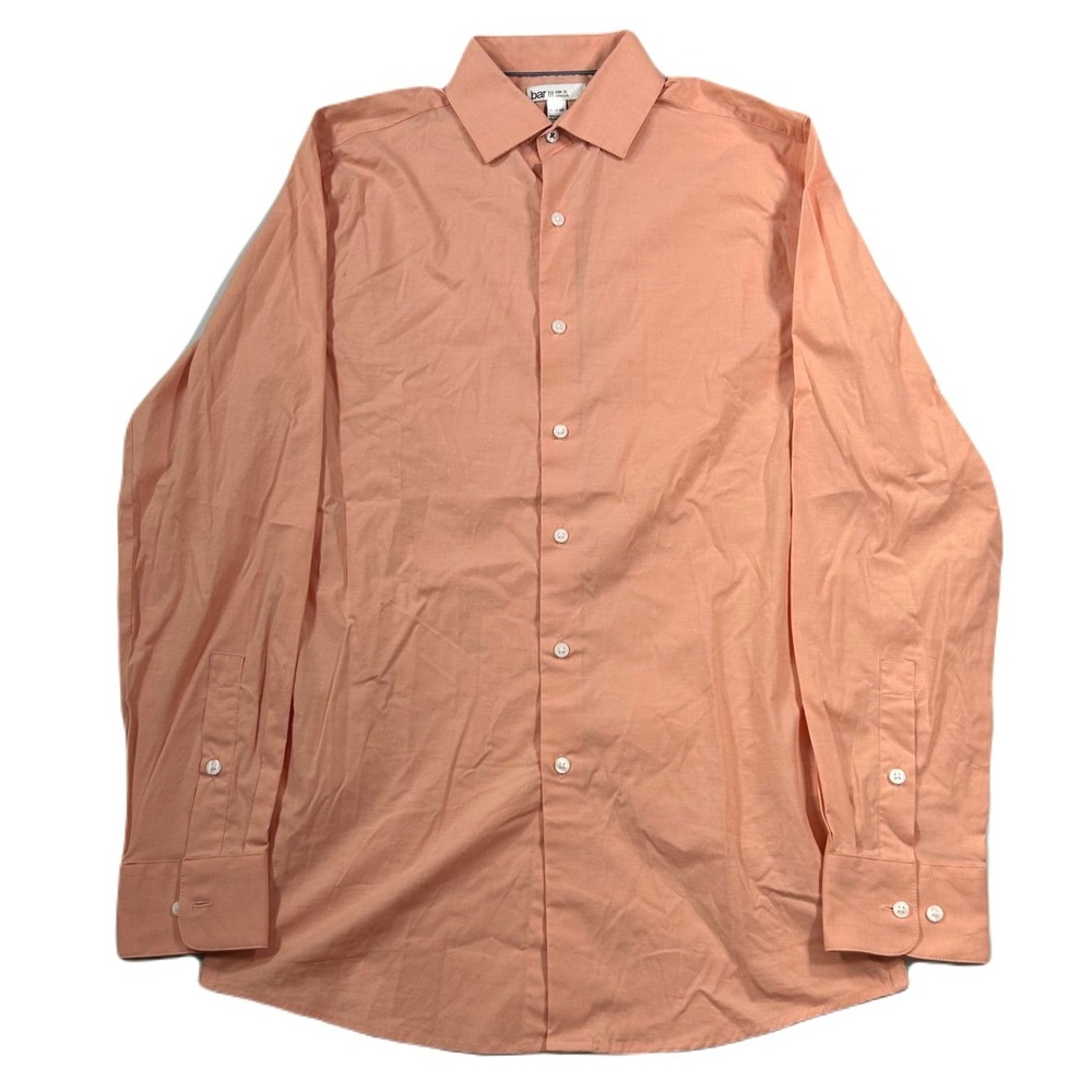 Bar III Chambray Dress Shirt Mens Small 14-14.5 Apricot Stretch‎ NEW